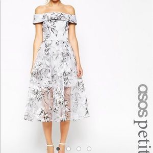 ASOS Petite Gray Floral Organza Midi Dress